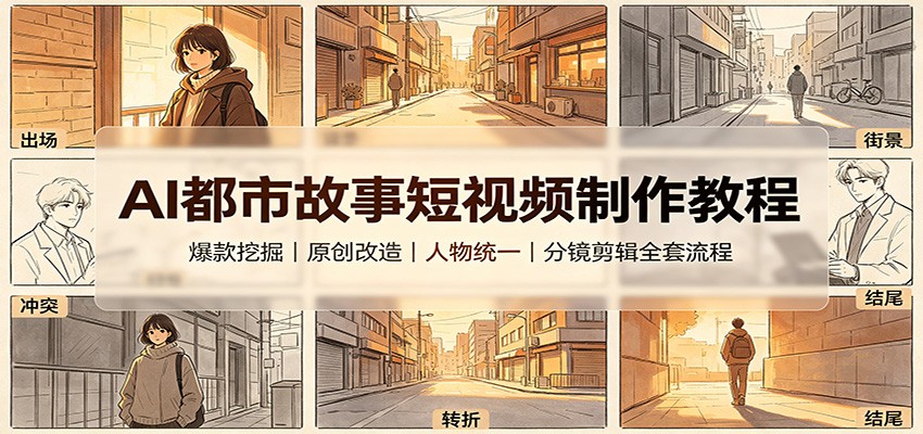 AI都市故事短视频制作教程:爆款挖掘原创改造,人物统一分镜剪辑全套流程-来友网创