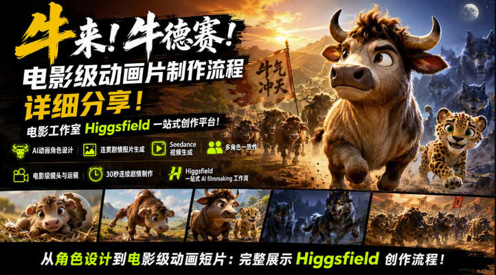 牛来!牛德赛!电影级动画片制作流程详细分享!电影工作室Higgsfield一站式创作平台,完整创作流程-来友网创