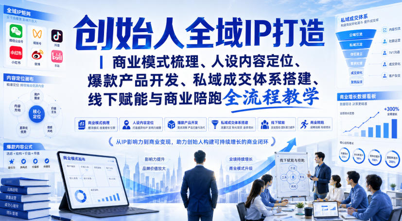 创始人全域IP打造|商业模式梳理、人设内容定位、爆款产品开发、私域成交体系搭建、线下赋能与商业陪跑全流程教学-来友网创