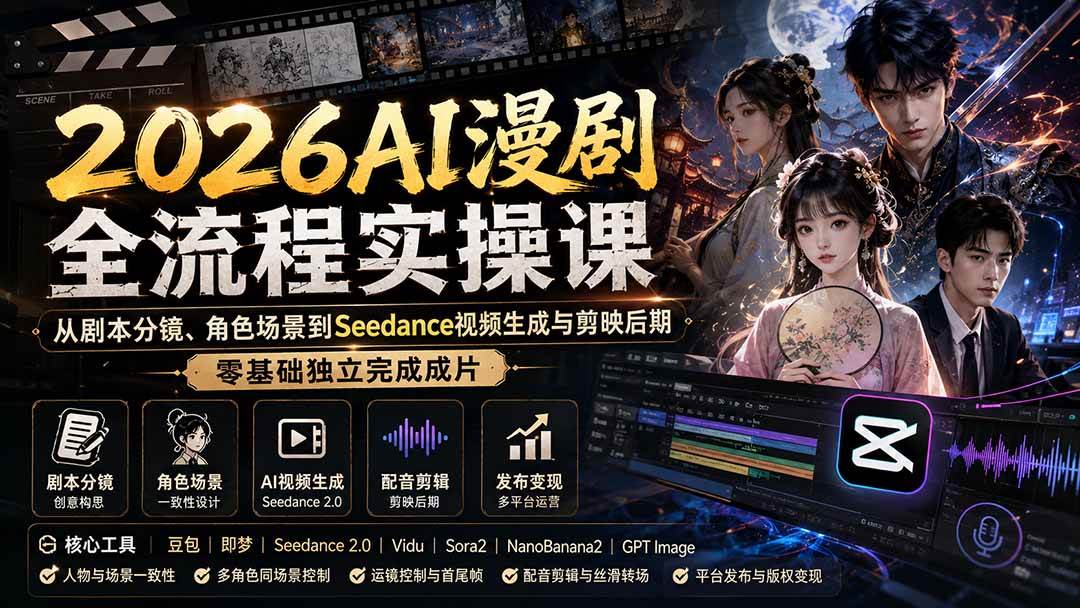(20042期)2026AI漫剧全流程实操课:从剧本分镜、角色场景到Seedance视频生成与剪映后期,零基础独立完成成片-来友网创