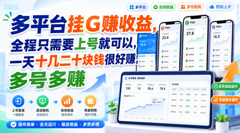 多平台挂G賺收益,全程只需要上号就可以,一天十几二十块钱很好賺,多号多賺【揭秘】-来友网创