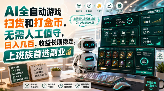 AI全自动游戏扫货和打金币,无需人工值守,日入几百,收益长期稳定,上班族首选副业【揭秘】-来友网创