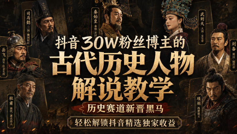 抖音30W粉丝博主的古代历史人物解说教学,历史赛道新晋黑马,轻松解锁抖音精选独家收益-来友网创