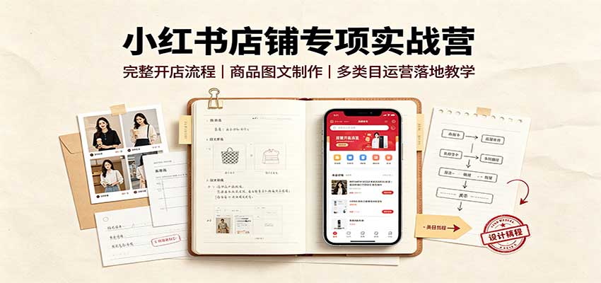 小红书店铺专项实战营:完整开店流程,商品图文制作,多类目运营落地教学-来友网创