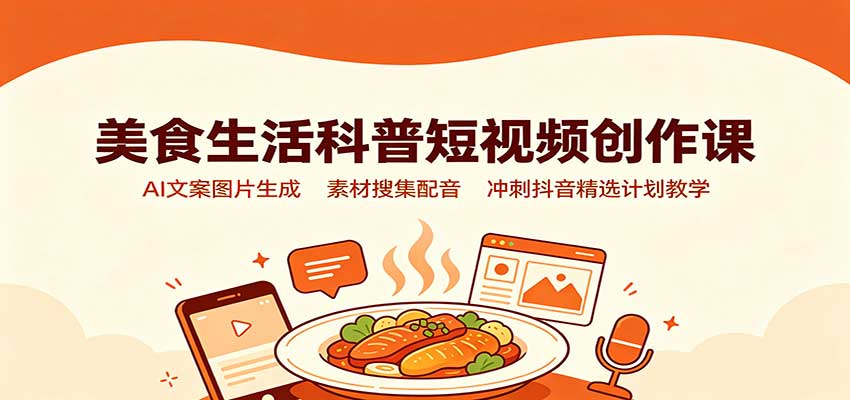 美食生活科普短视频创作课:AI文案图片生成,素材搜集配音,冲刺抖音精选计划教学-来友网创