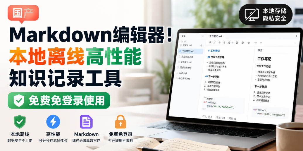 国产Markdown编辑器!本地离线高性能知识记录工具,免费免登录使用-来友网创