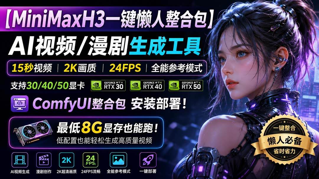 (20130期)MiniMaxH3一键懒人整合包:AI视频/漫剧生成工具,15秒视频_2K画质_24FPS_全能模式,支持30_40_50显卡,8g显存也能跑-来友网创