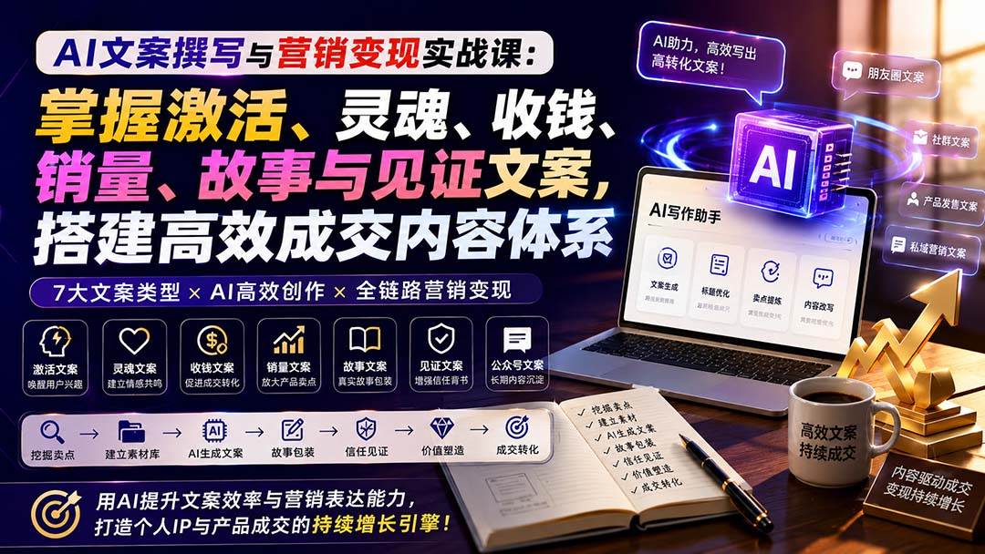 (20126期)AI文案撰写与营销变现实战课:掌握激活、灵魂、收钱、销量、故事与见证文案,搭建高效成交内容体系-来友网创