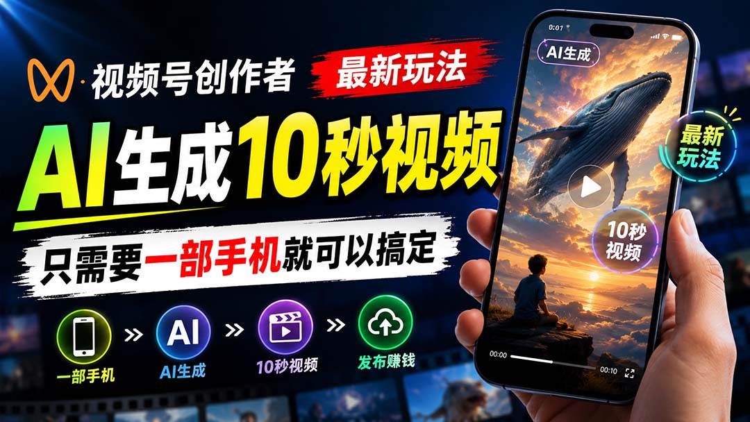 (20136期)视频号创作者最新玩法,AI生成10秒视频,只需要一部手机就可以搞定-来友网创