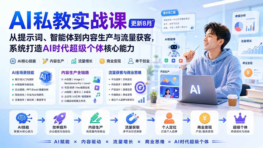 (20149期)AI私教实战课-更新8月:从提示词、智能体到内容生产与流量获客,系统打造AI时代超级个体核心能力-来友网创