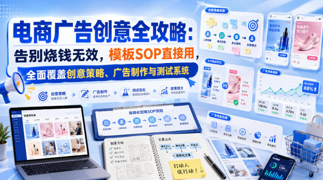 电商广告创意全攻略:告别烧钱无效,模板SOP直接用,全面覆盖创意策略、广告制作与测试系统【原创双语字幕】-来友网创