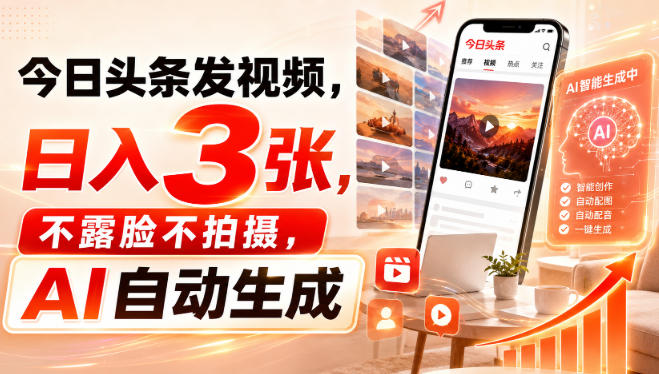 今日头条发视频,日入3张,不露脸不拍摄,AI自动生成-来友网创