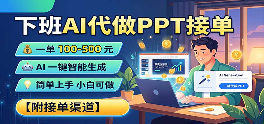 下班AI代做PPT接单,一单100-500,AI一键生成,小白也能做,附接单渠道-来友网创