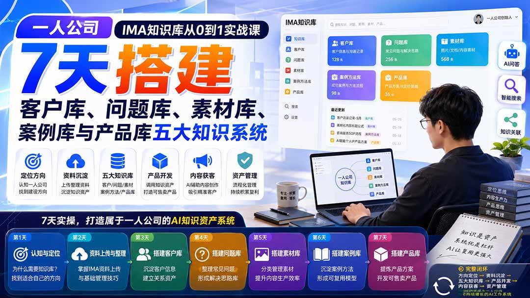 (20191期)一人公司IMA知识库从0到1实战课:7天搭建客户库、问题库、素材库、案例库与产品库五大知识系统-来友网创