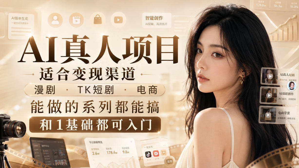 AI真人项目,适合变现渠道,漫剧,TK短剧,电商,能做的系列都能搞,0和1基础都可入门-来友网创