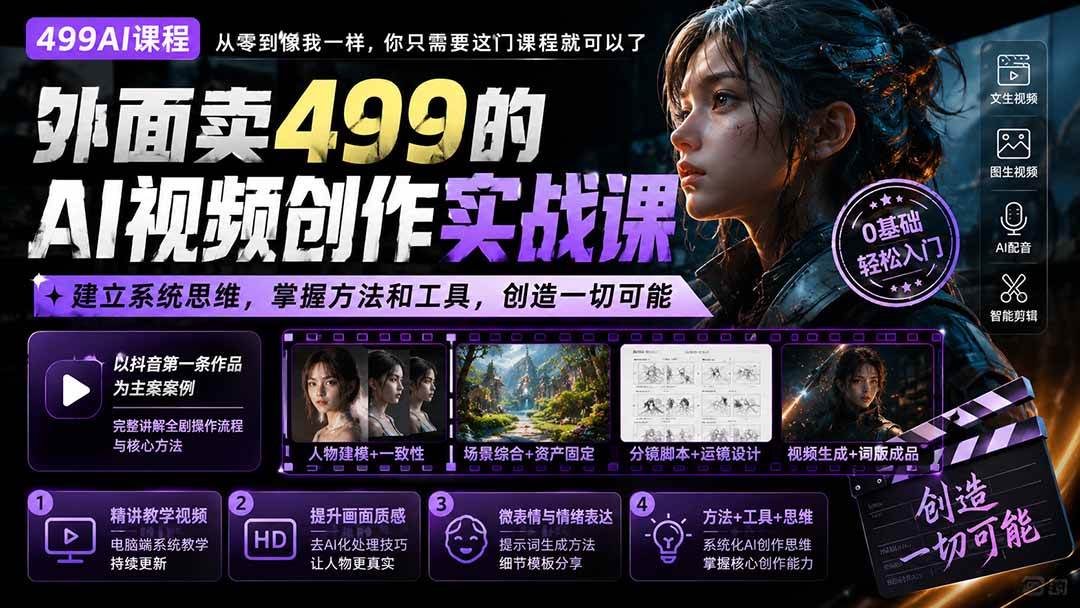 (20307期)外面卖499的AI视频创作实战课:建立系统思维,掌握方法和工具,创造一切可能。-来友网创