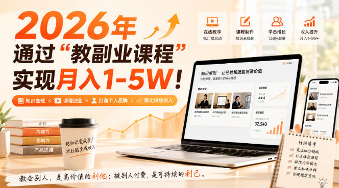 2026年通过“教副业课程”实现月入1-5W!毫无保留的全部教给你,长期稳定【揭秘】-来友网创