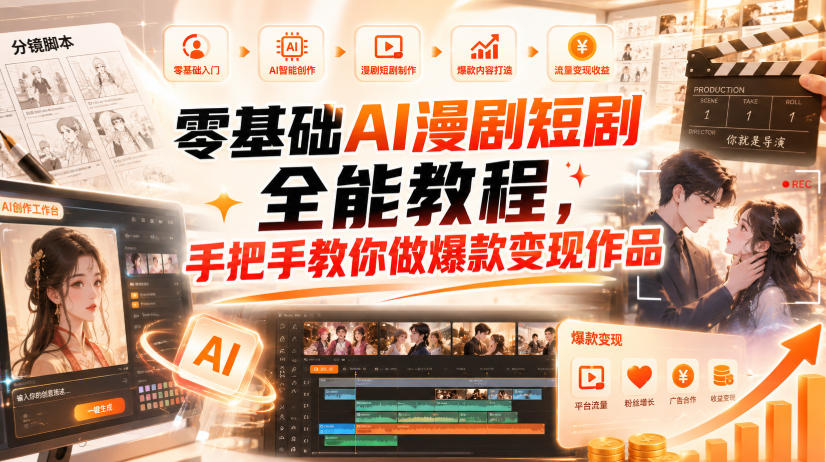 零基础AI漫剧短剧全能教程,从AI智能体搭建、文案脚本分镜、多平台AI生视频、剪映精修,覆盖全题材创作,手把手教你做爆款变现作品-来友网创