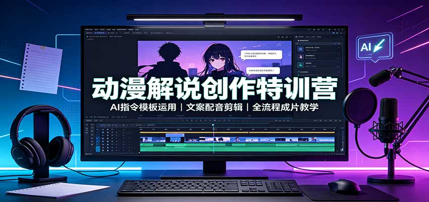 动漫解说创作特训营:AI指令模板运用,文案配音剪辑,全流程成片教学-来友网创