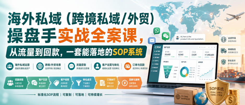 海外私域(跨境私域/外贸)操盘手实战全案课,从流量到回款,一套能落地的SOP系统-来友网创