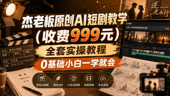 杰老板原创AI短剧教学(收费999元),全套实操教程,0基础小白一学就会,非搬运技术-来友网创