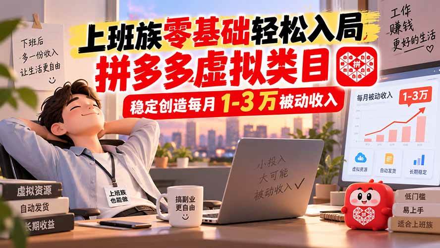 (20250期)上班族零基础轻松入局,拼多多虚拟类目,稳定创造每月 1-3 万被动收入-来友网创
