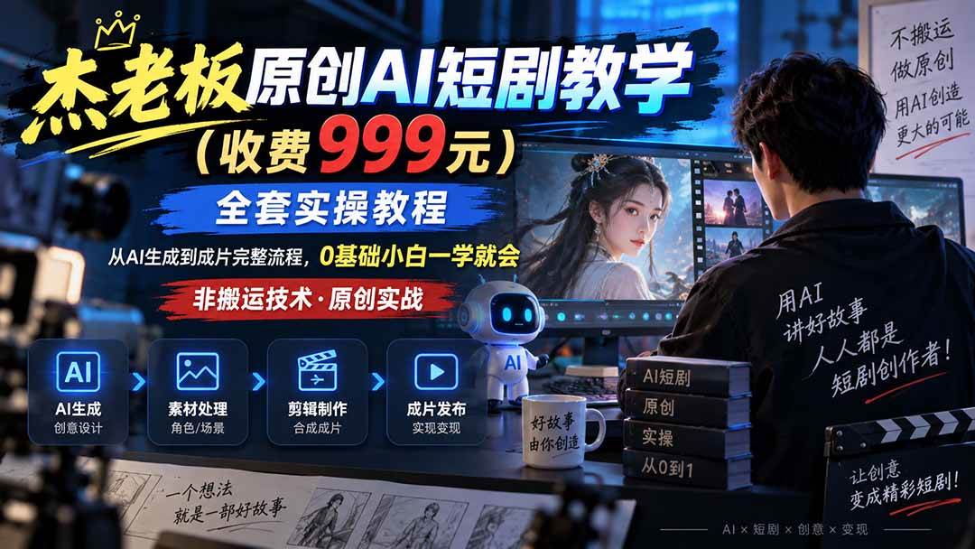 (20254期)杰老板原创AI短剧教学(收费999元),全套实操教程,0基础小白一学就会,非搬运技术-来友网创