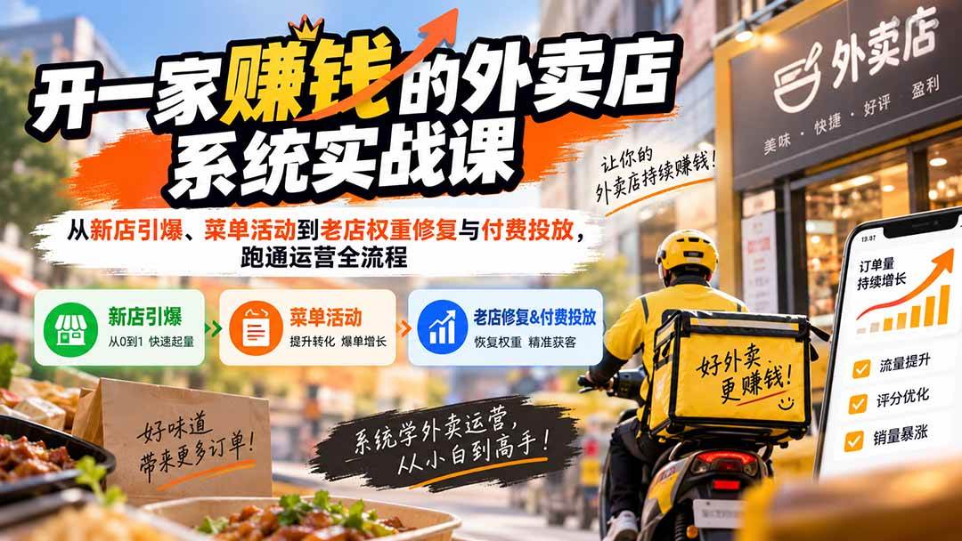 (20258期)开一家赚钱的外卖店系统实战课:从新店引爆、菜单活动到老店权重修复与付费投放,跑通运营全流程-来友网创