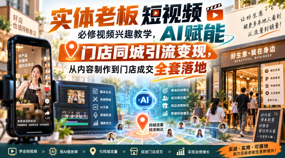 实体老板短视频必修视频兴趣教学,AI赋能门店同城引流变现,AI+短视频+直播打爆实体客流量-来友网创