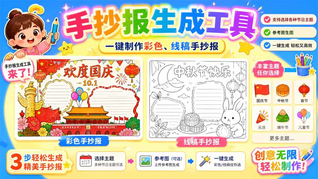 (20265期)手抄报批量生成工具来了,完全免费,告别豆包生图,这个高清无水印-来友网创