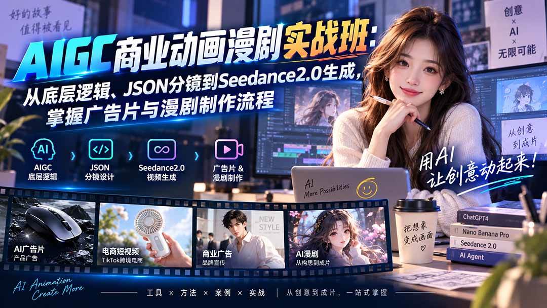 (20268期)AIGC商业动画漫剧实战班-更新:从底层逻辑、JSON分镜到Seedance2.0生成,掌握广告片与漫剧制作流程-来友网创