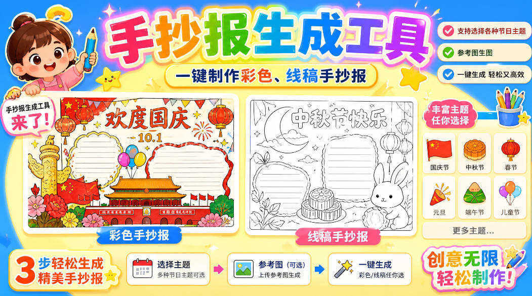 手抄报批量生成工具来了,完全免费,告别豆包生图,高清无水印-来友网创