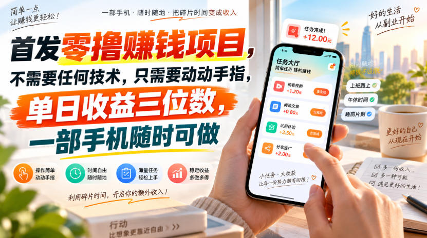 首发零撸賺钱项目,不需要任何技术,只需要动动手指,单日收益三位数,一部手机随时可做【揭秘】-来友网创