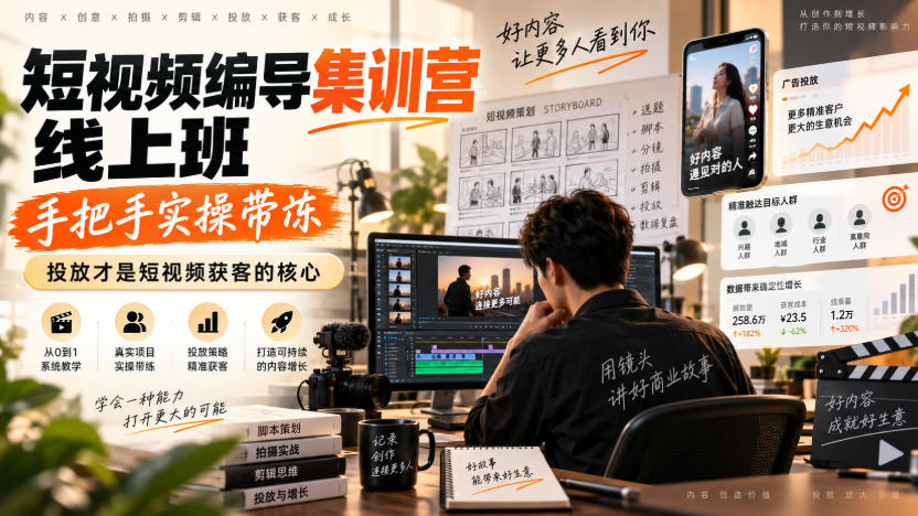 短视频编导集训营线上班,手把手实操带冻,投放才是短视频获客的核心-来友网创