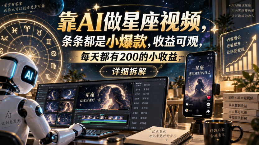 靠AI做星座视频,条条都是小爆款,收益可观,每天都有200的小收益,详细拆解-来友网创