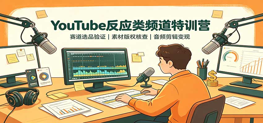 YouTube反应类频道特训营:赛道选品验证,素材版权核查,音频剪辑变现-来友网创