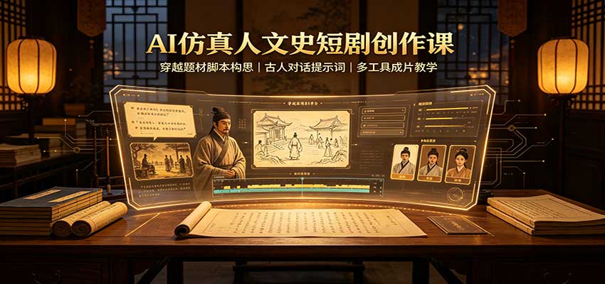AI仿真人文史短剧创作课:穿越题材脚本构思,古人对话提示词,多工具成片教学-来友网创