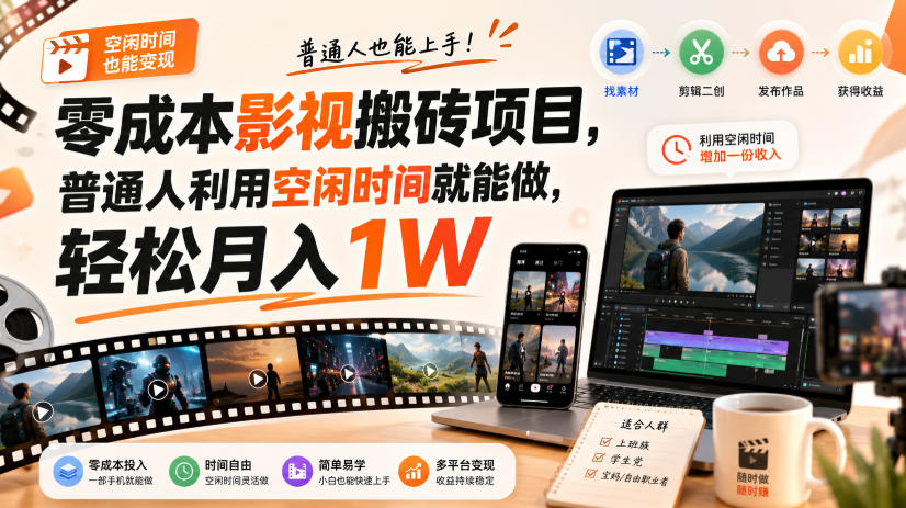 零门槛影视搬砖项目,月入万元,玩法稳定普通人可落地的长期副业!-来友网创