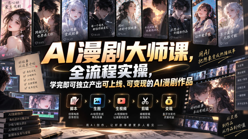 AI漫剧大师课,全流程实操,学完即可独立产出可上线、可变现的AI漫剧作品-来友网创