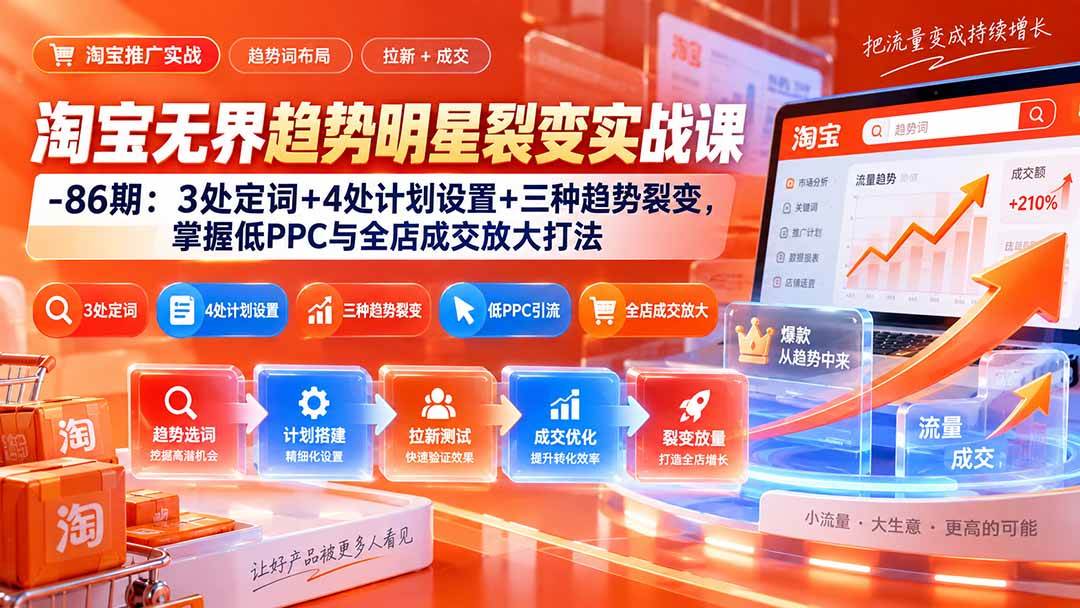 (20320期)淘宝无界趋势明星裂变实战课-86期:3处定词+4处计划设置+三种趋势裂变,掌握低PPC与全店成交放大打法-来友网创