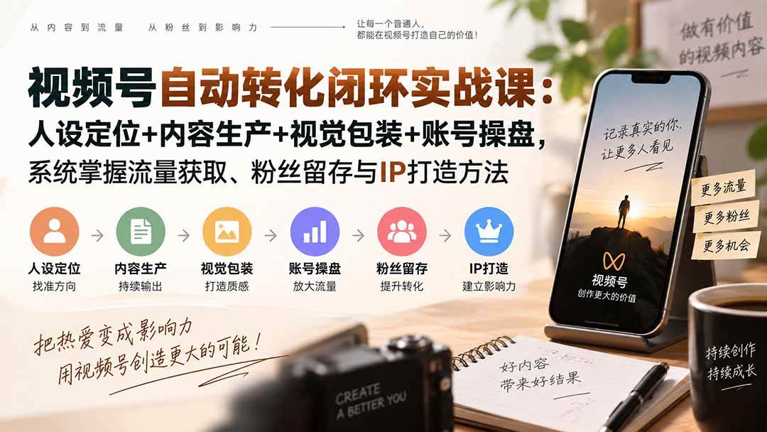 (20327期)视频号自动转化闭环实战课:人设定位+内容生产+视觉包装+账号操盘,系统掌握流量获取、粉丝留存与IP打造方法-来友网创