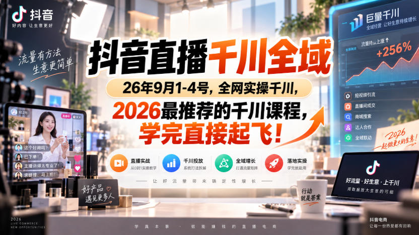 抖音直播千川全域26年9月1-4号,全网实操千川,2026最推荐的千川课程,学完直接起飞!-来友网创