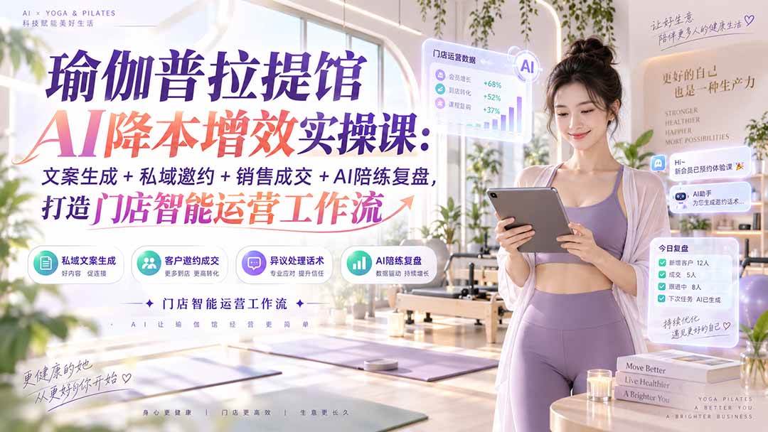 (20340期)瑜伽普拉提馆AI降本增效实操课:文案生成+私域邀约+销售成交+AI陪练复盘,打造门店智能运营工作流-来友网创