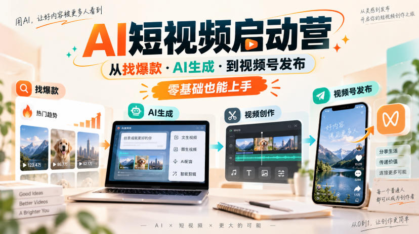AI短视频启动营,从找爆款·AI生成·到视频号发布,零基础也能上手-来友网创