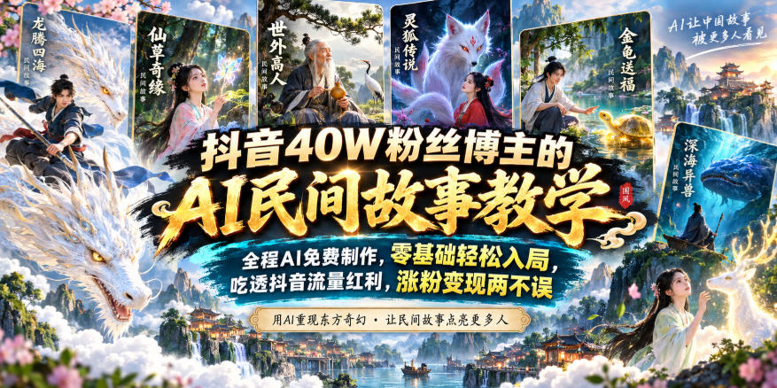 抖音40W粉丝博主的AI民间故事教学,全程AI免费制作,零基础轻松入局,吃透抖音流量红利,涨粉变现两不误-来友网创