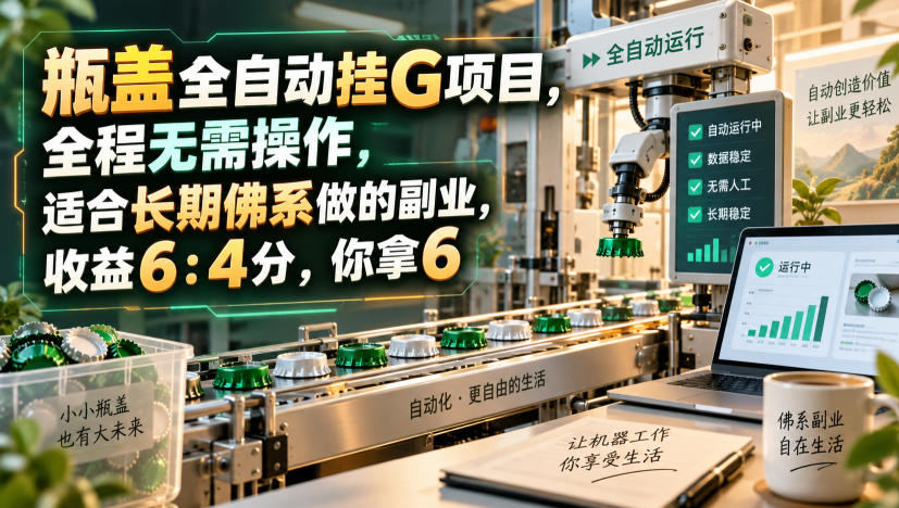 瓶盖全自动挂G项目,全程无需操作,适合长期佛系做的副业,收益6:4分,你拿6【揭秘】-来友网创