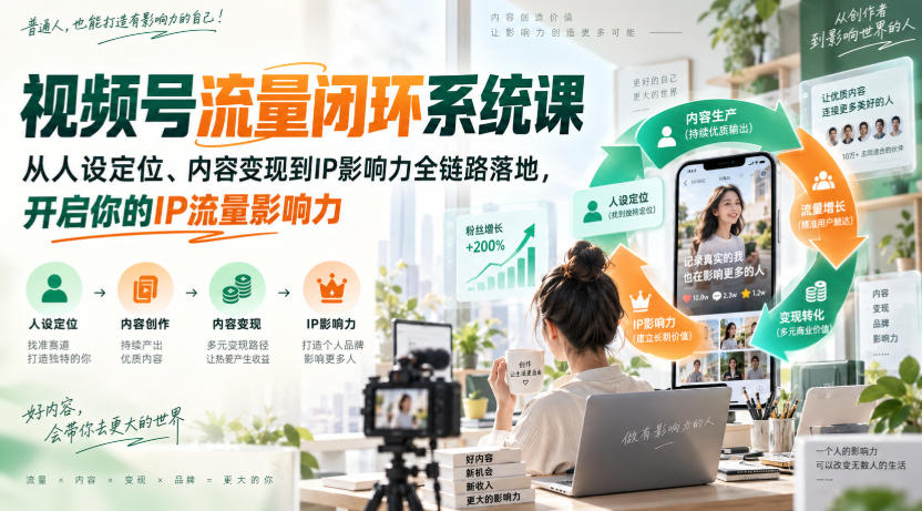 视频号流量闭环系统课,从人设定位、内容变现到IP影响力全链路落地,开启你的IP流量影响力-来友网创