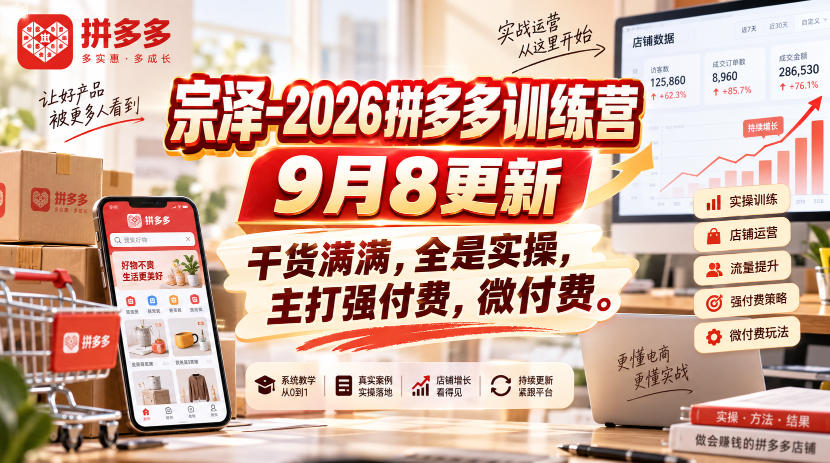 宗泽-2026拼多多训练营9月8更新,干货满满,全是实操,主打强付费,微付费-来友网创