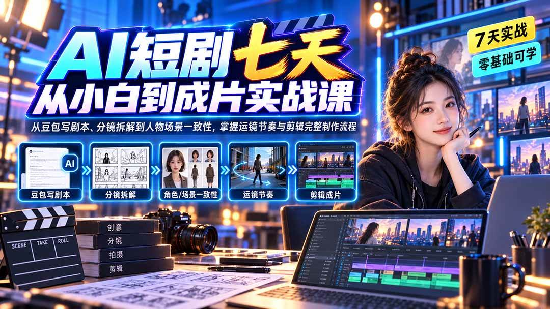 (20329期)AI短剧七天从小白到成片实战课:从豆包写剧本、分镜拆解到人物场景一致性,掌握运镜节奏与剪辑完整制作流程-来友网创