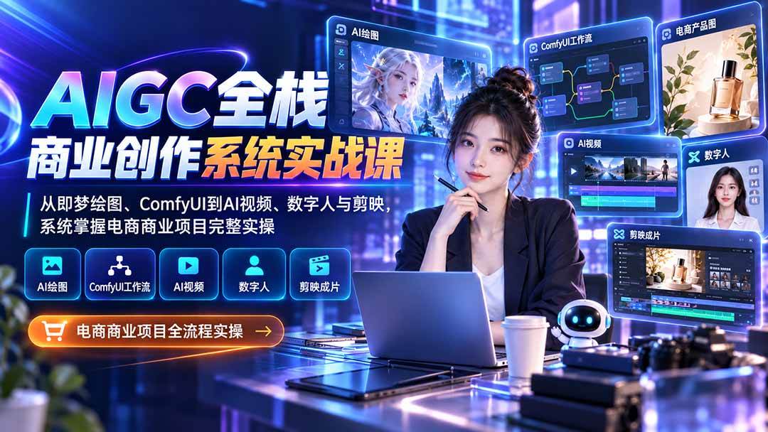 (20342期)AIGC全栈商业创作系统实战课:从即梦绘图、ComfyUI到AI视频、数字人与剪映,系统掌握电商商业项目完整实操-来友网创